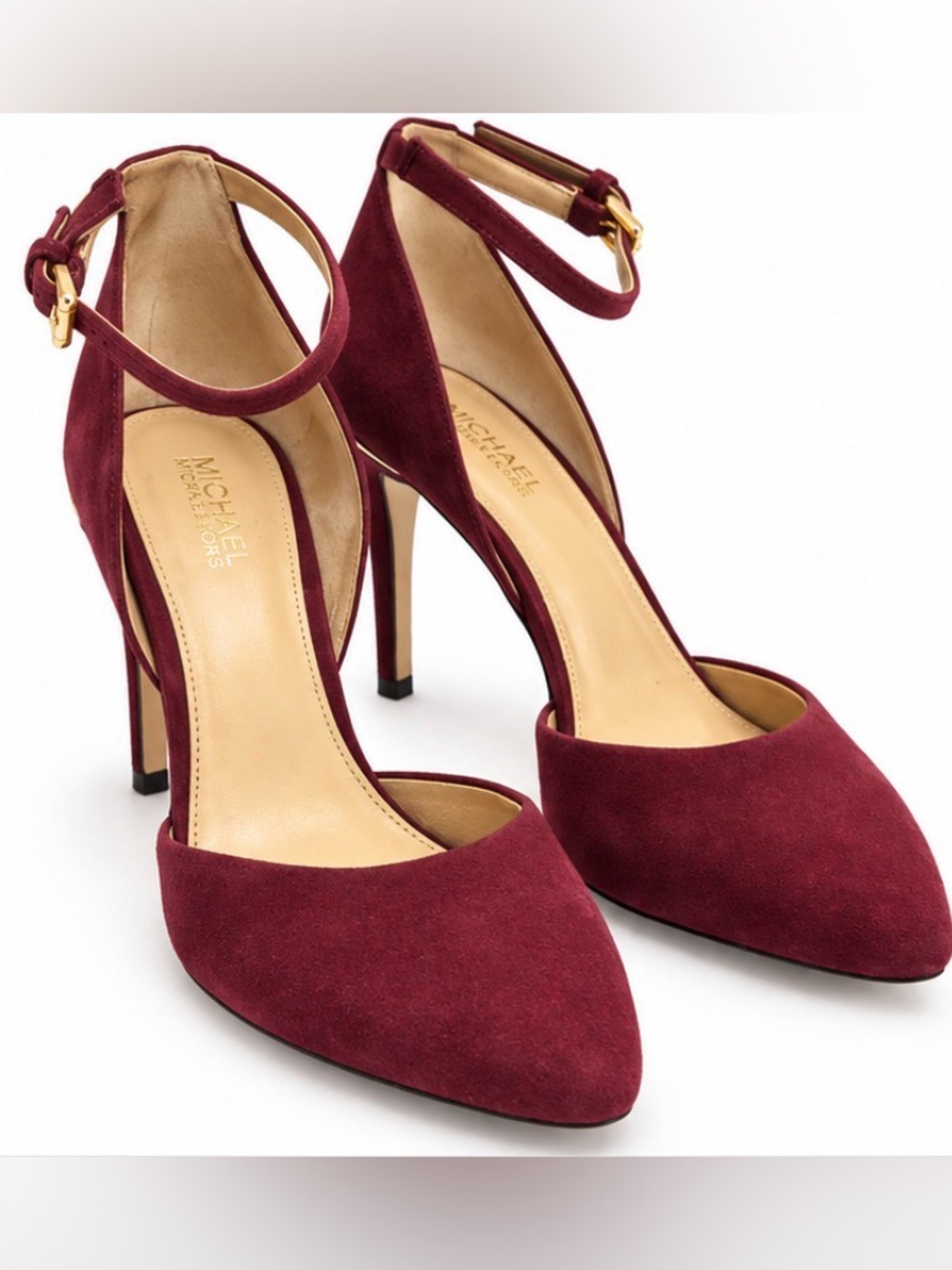 Michael Kors Burgundy Suede Ankle Strap Heels – Size 6.5